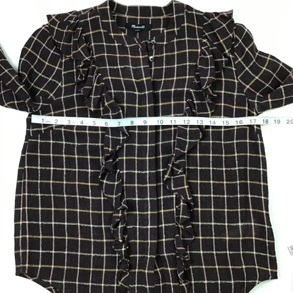 Madewell Deep Purple Plaid Ruffle Button Down Top - Picture 10 of 12